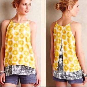 Anthropolgie Porridge Lemon citrus Print Layered Flowing Tank Top Sz S